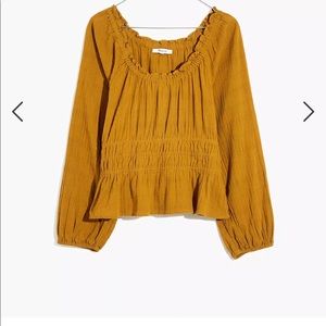 Madewell NWT Sophia top in textured plaid, color antique gold. Sz XS